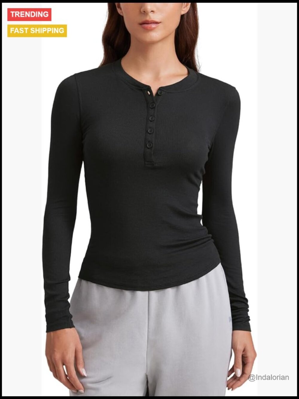 Ribbed Modal Henley Long Sleeve Tops - Soft Stretchy Fitted Layering